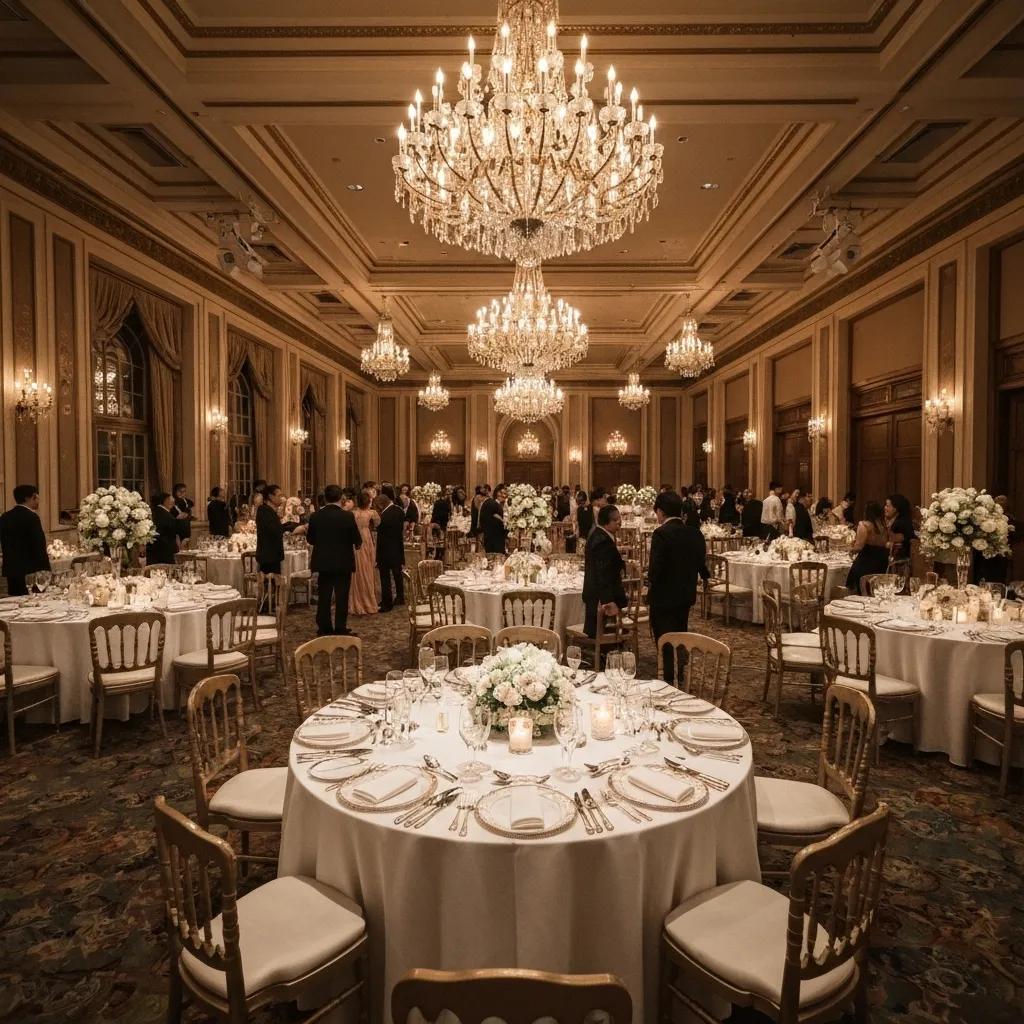 Luxurious wedding reception in a grand ballroom in New Jersey