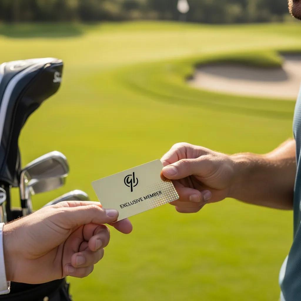 Golfer receiving a membership card at a golf club, symbolizing the benefits of affordable golf memberships