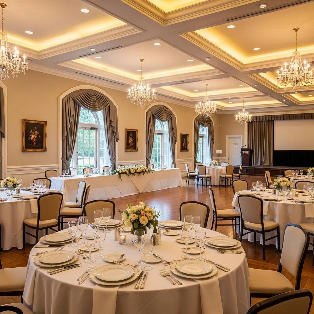 Interior view of Bellavista Country Club banquet hall showcasing elegant decor and amenities