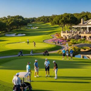 Scenic view of a private golf course with golfers enjoying the game