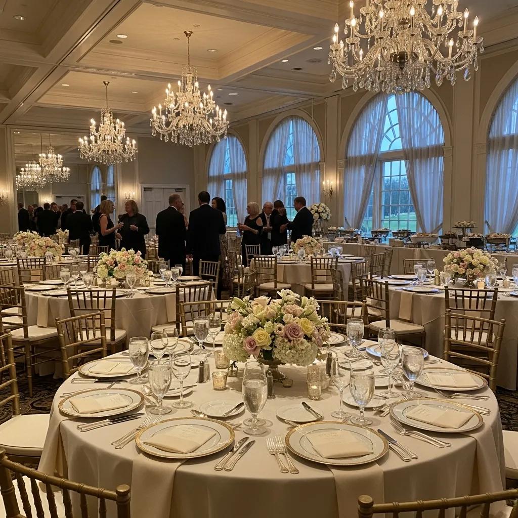 Elegant banquet hall at Bella Vista Country Club with sophisticated decor and lively atmosphere