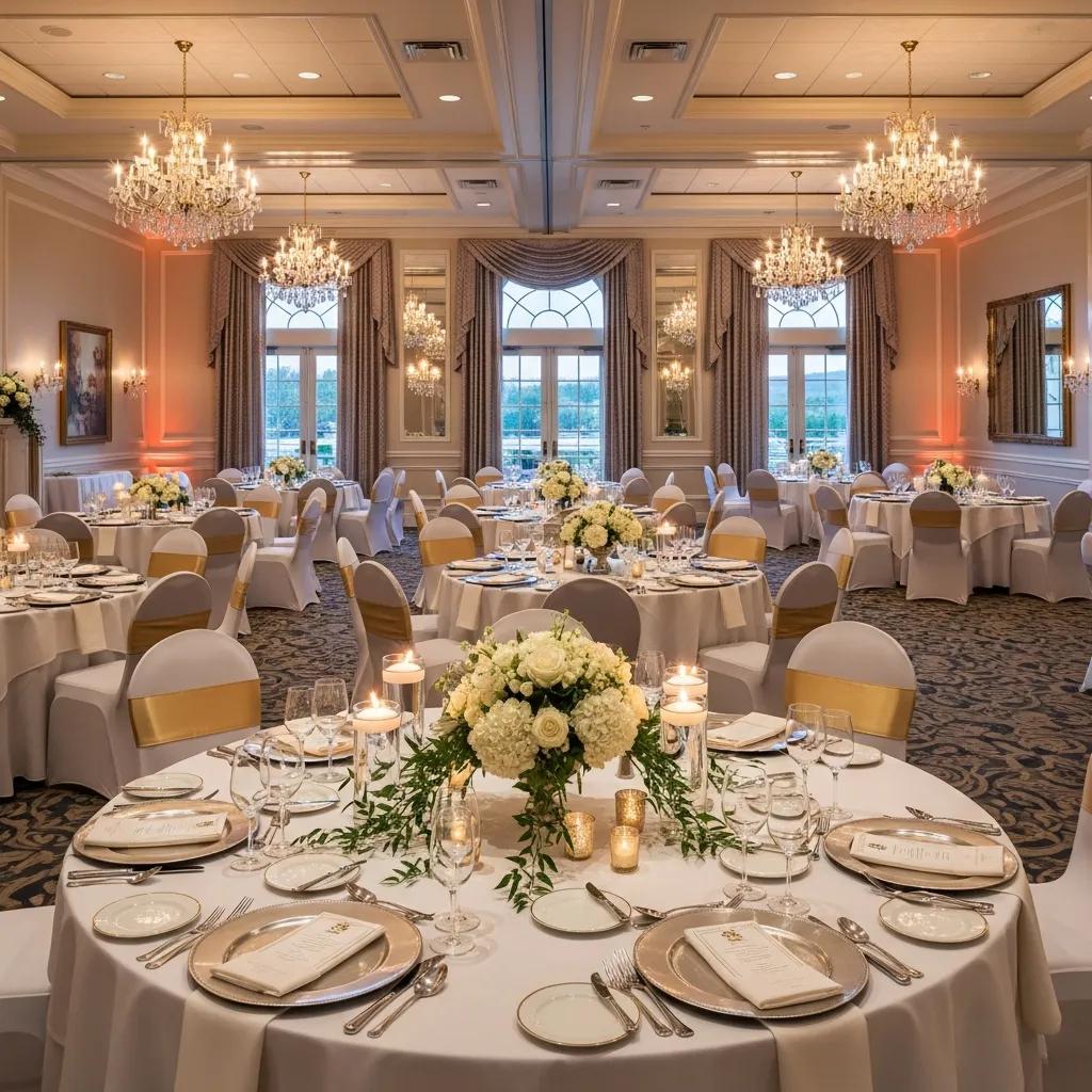 Elegant banquet hall setup at Bella Vista Country Club with luxurious decor and inviting atmosphere