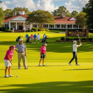 Golfers enjoying a sunny day at Bella Vista Country Club, highlighting community and engagement