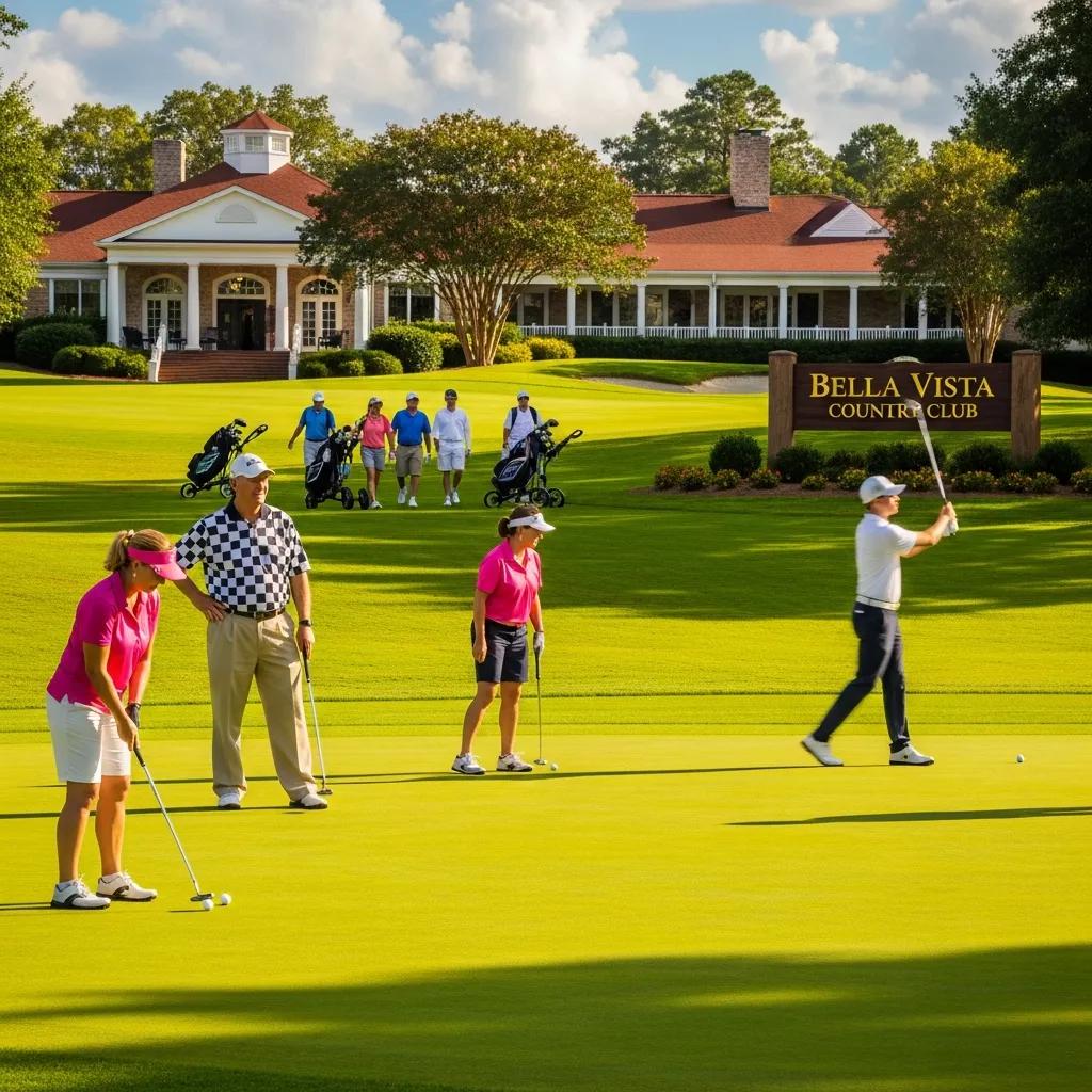 Golfers enjoying a sunny day at Bella Vista Country Club, highlighting community and engagement
