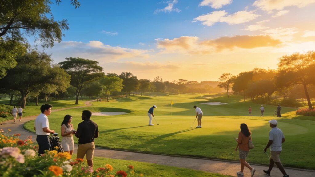 Scenic view of a golf course with people enjoying their time, highlighting the benefits of golf memberships