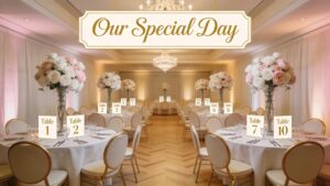 Elegant banquet hall for weddings with beautiful decor and atmosphere