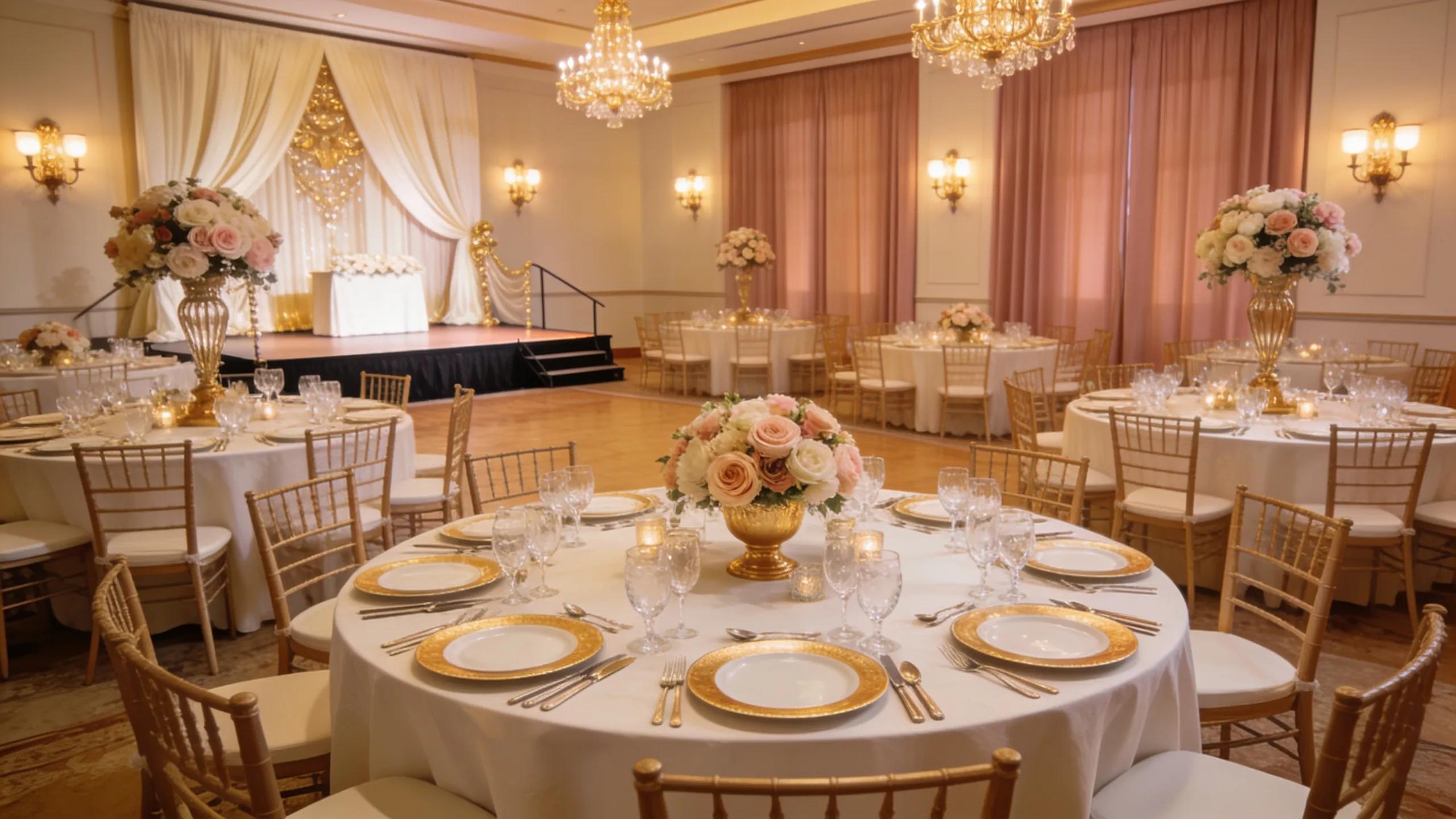 Elegant banquet hall setup highlighting flexibility and beautiful settings for event rentals