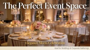 Elegant banquet hall setup for events showcasing tables, decor, and ambiance for renting options