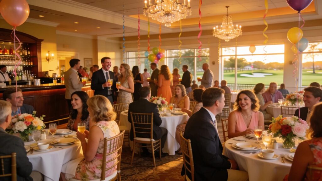 Members enjoying a social event at Bella Vista Country Club, showcasing networking and community interactions